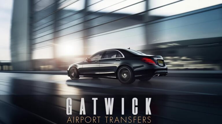 Obsidian Black Mercedes S-Class outside Heathrow Airport during golden hour, offering a premium Heathrow Airport chauffeur service.