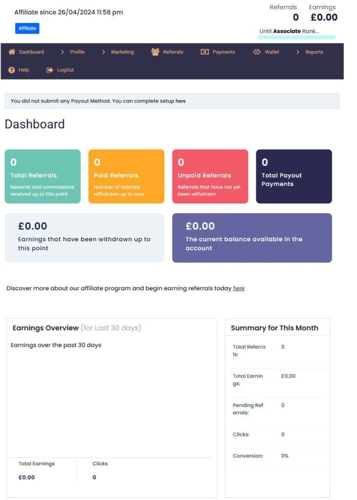 Affiliate Dashboard Guide | How To Use Your Croosr Affiliate Account 1 Dashboard